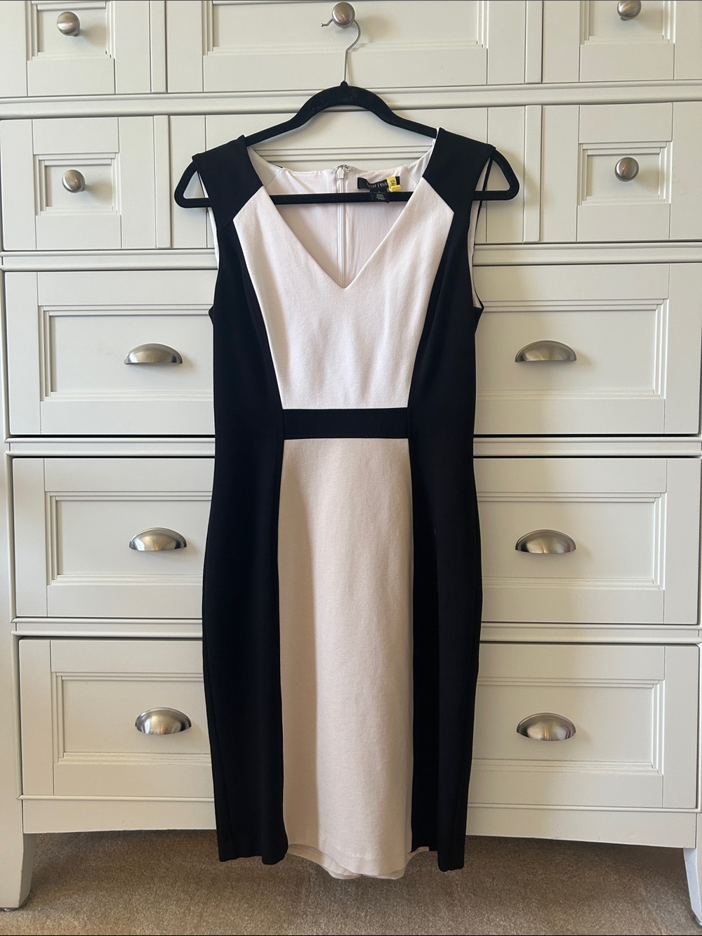 White House Black Market Black and White Colorblock Midi Dress